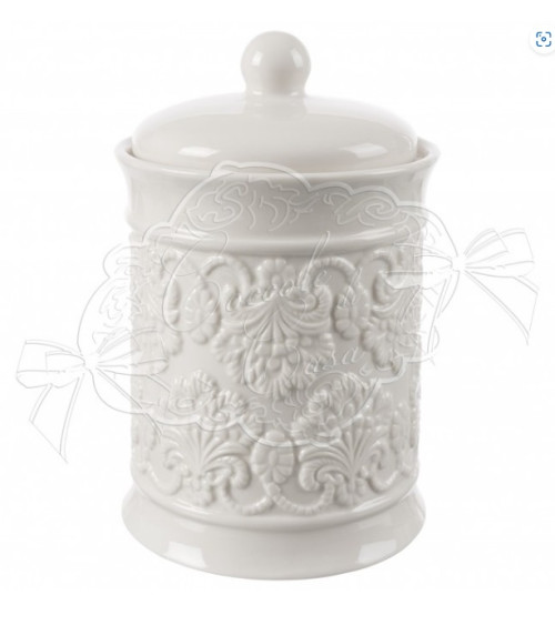 BARATTOLO IN CERAMICA BIANCO LAVORATO