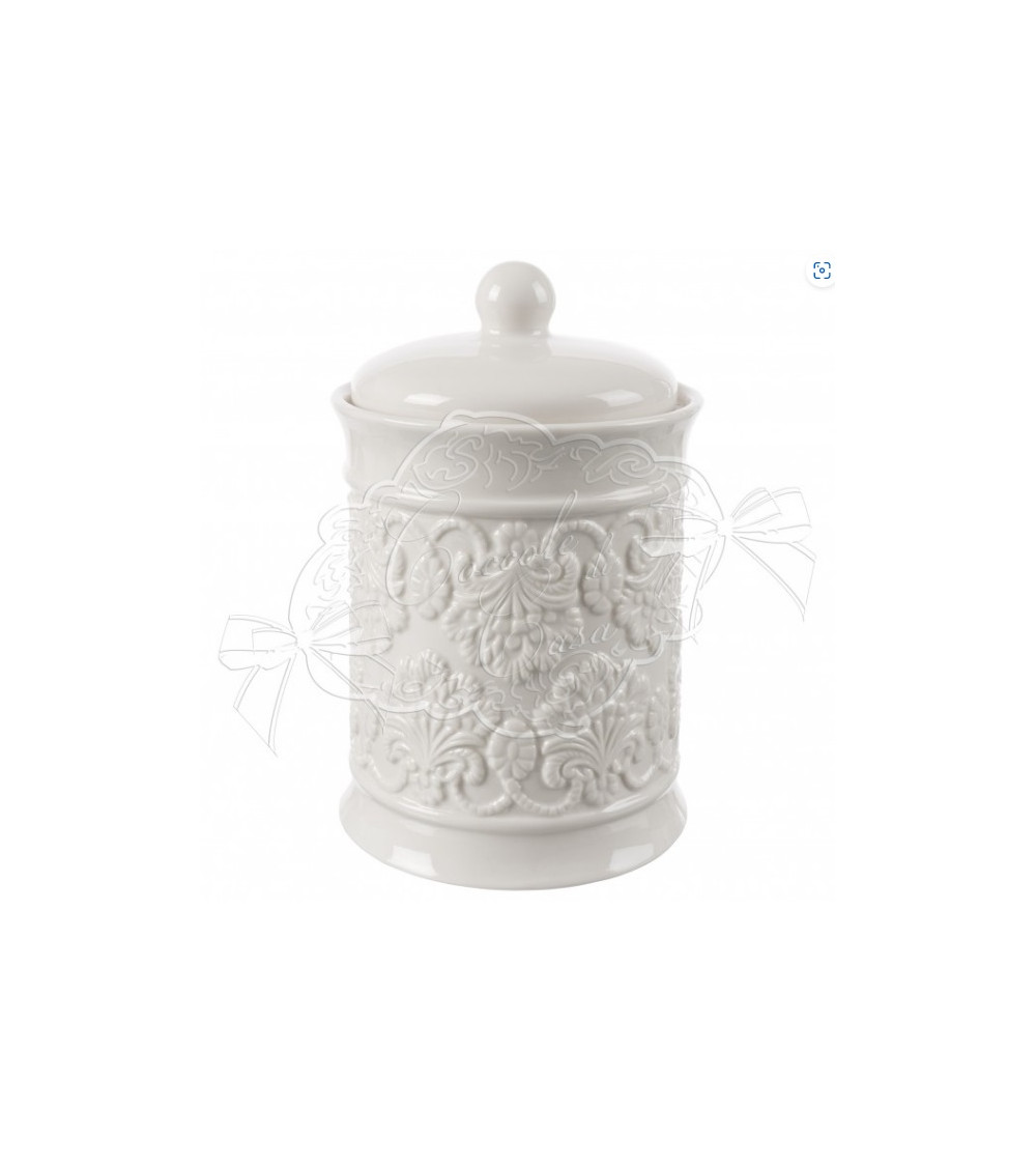 BARATTOLO IN CERAMICA BIANCO LAVORATO