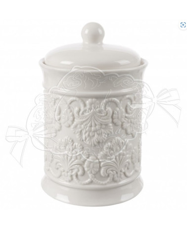 BARATTOLO IN CERAMICA BIANCO LAVORATO