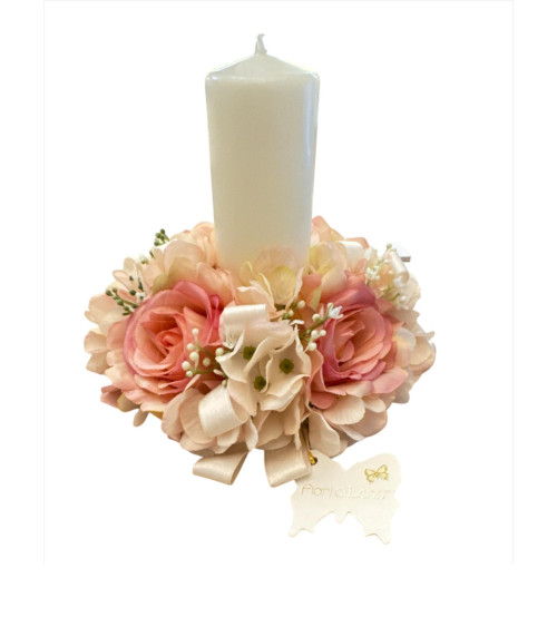 CANDELA CON BOCCIOLI ROSA