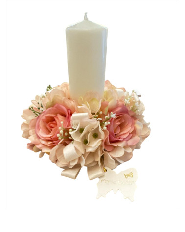 CANDELA CON BOCCIOLI ROSA
