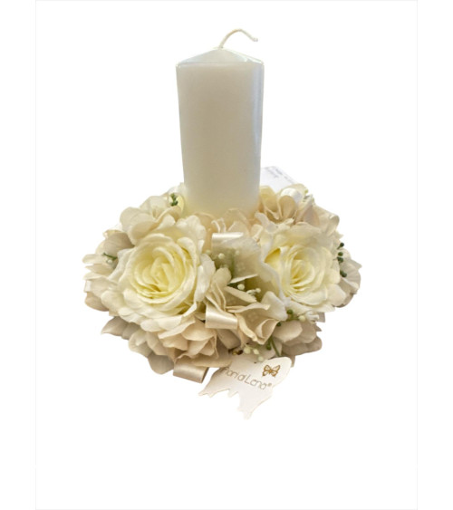 CANDELA CON BOCCIOLI AVORIO
