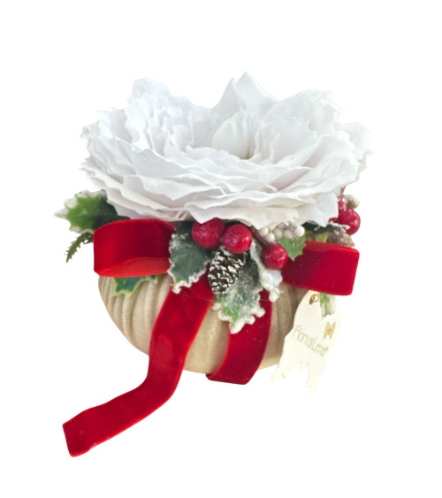 POUF NOCCIOLA CON PEONIA BIANCA