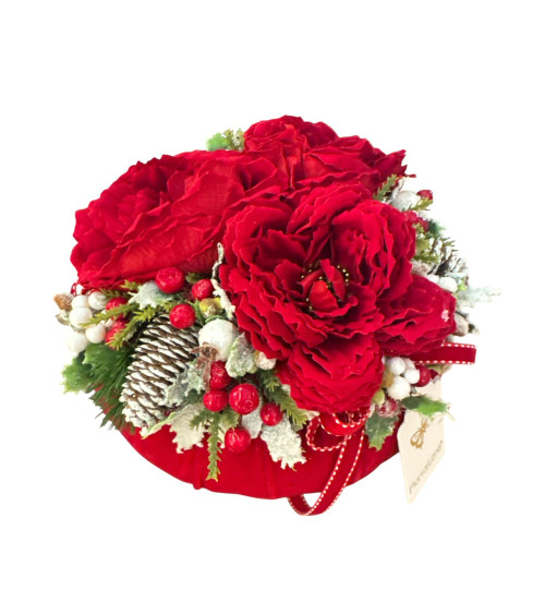 POUF ROSSO CON TRE PEONIE