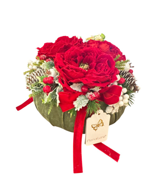POUF SALVIA CON TRE PEONIE ROSSE