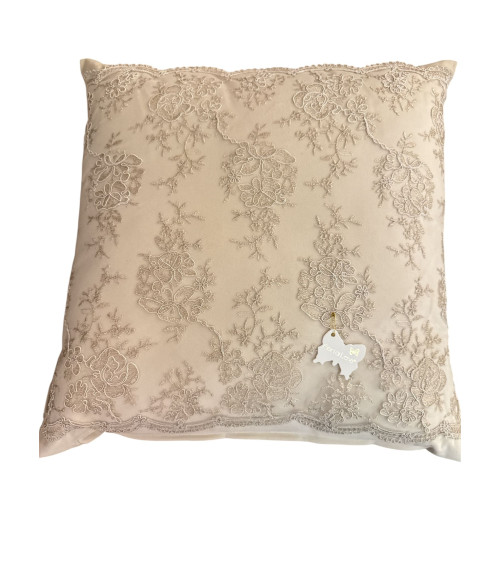 CUSCINO IN VELLUTO CON PIZZO FREGIO ROSE