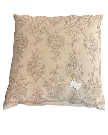 CUSCINO IN VELLUTO CON PIZZO FREGIO ROSE