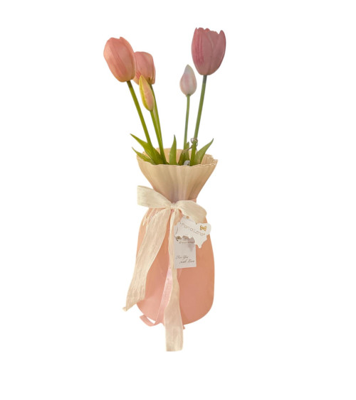 VASO ROSA CON TULIPANI