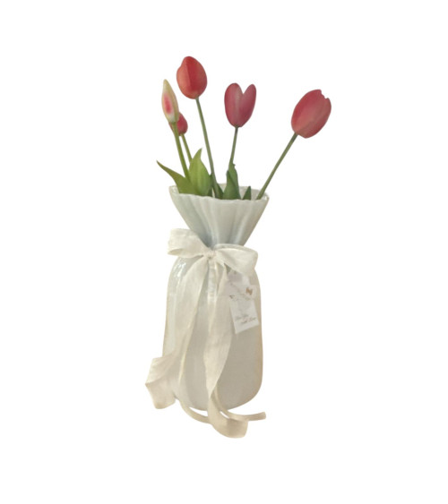VASO BIANCO CON TULIPANI
