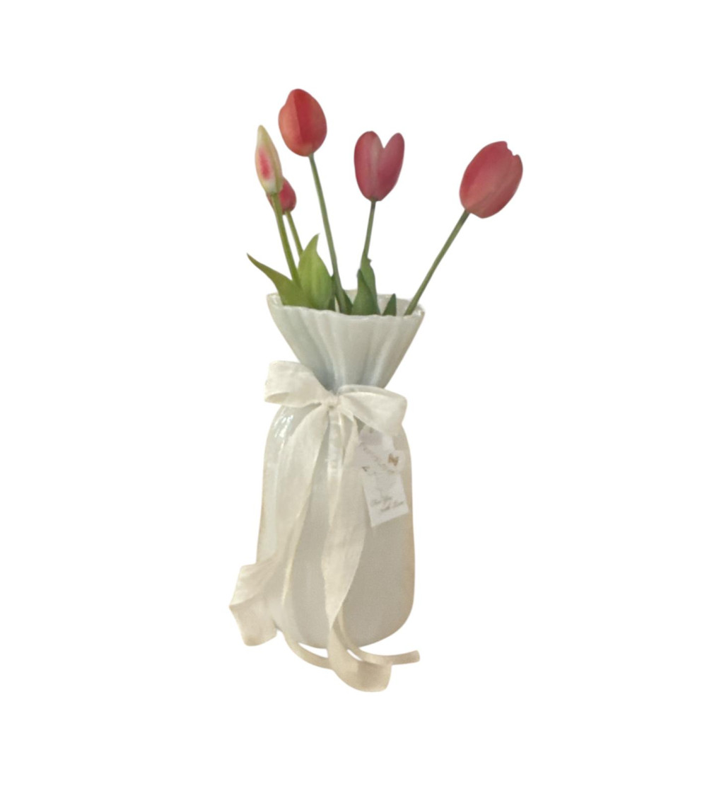 VASO BIANCO CON TULIPANI