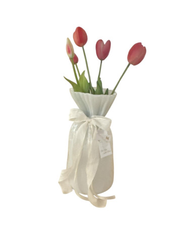 VASO BIANCO CON TULIPANI
