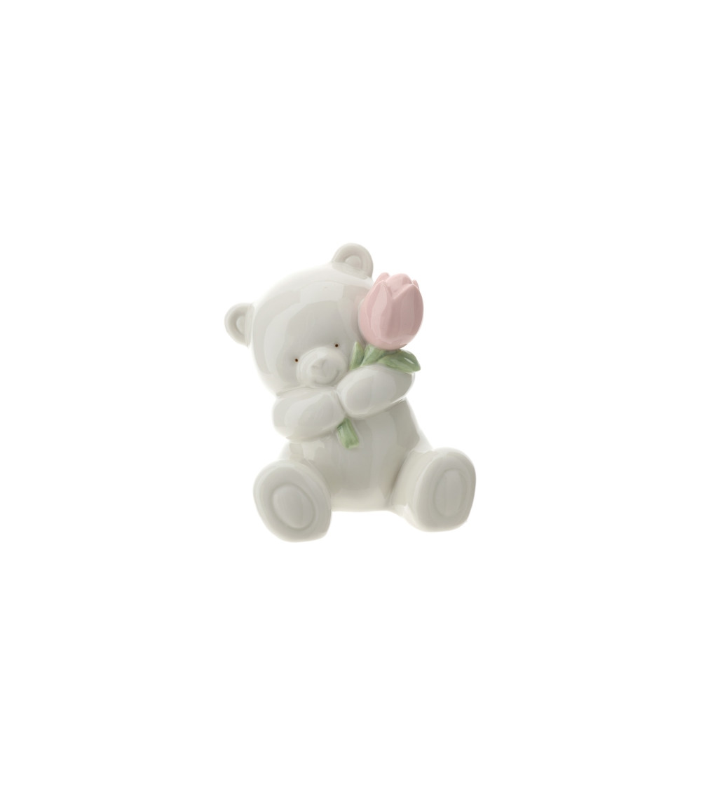 ORSETTO CON TULIPANO ROSA
