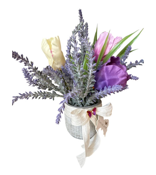 VASETTO CON LAVANDA E TULIPANI