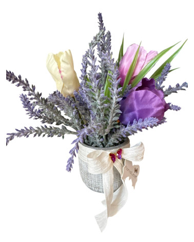 VASETTO CON LAVANDA E TULIPANI