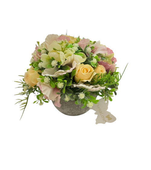 VASETTO CON DECORO FLOREALE GIALLO E ROSA