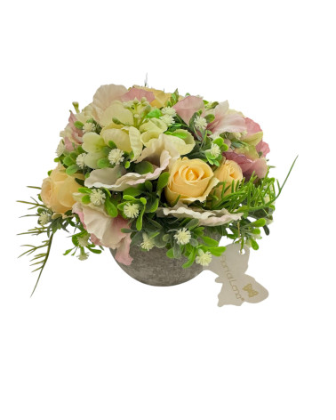 VASETTO CON DECORO FLOREALE GIALLO E ROSA