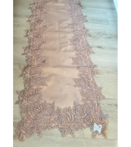 RUNNER IN VELLUTO CON PIZZO ROSE