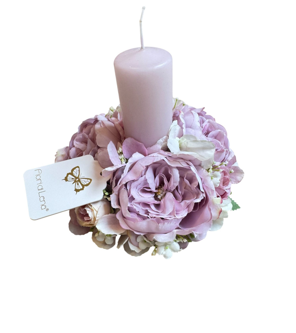 PORTACANDELA  CON PEONIE GLICINE