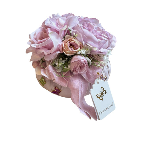 POUF CON UNA ROSA E DUE PEONIE GLICINE