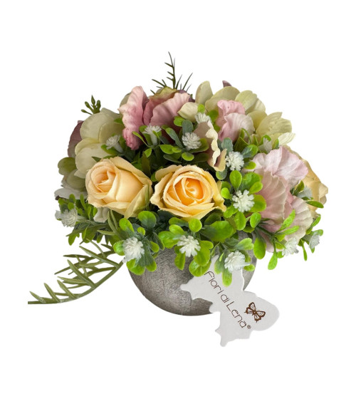 VASETTO CON DECORO FLOREALE GIALLO E ROSA