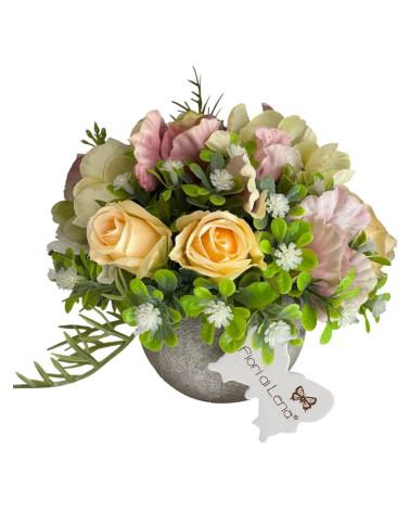 VASETTO CON DECORO FLOREALE GIALLO E ROSA