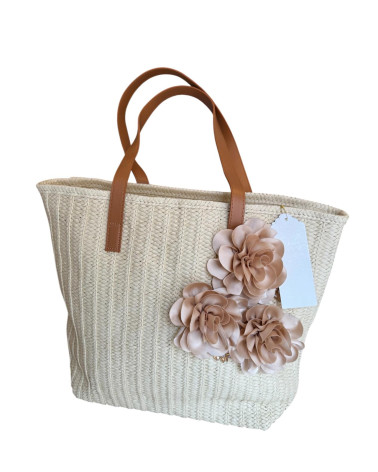 BORSA IN PAGLIA CON FIORI FANGO