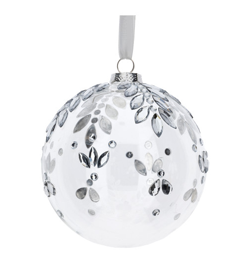 SFERA IN VETRO TRASPARENTE CON PIETRE HERVIT 10CM