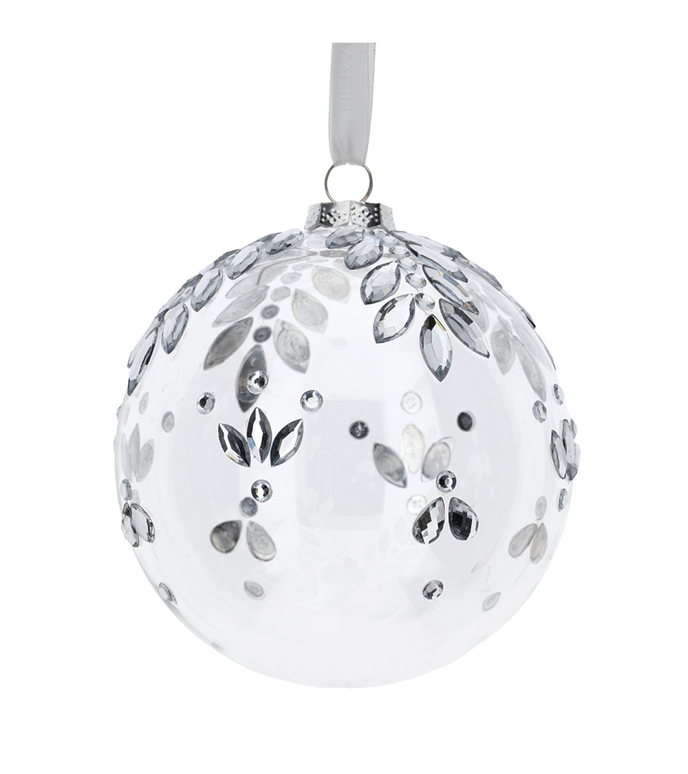 SFERA IN VETRO TRASPARENTE CON PIETRE HERVIT 10CM