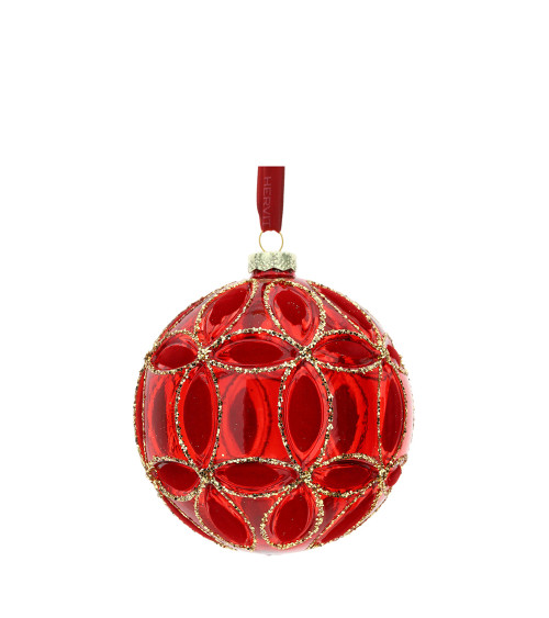 SFERA IN VETRO DECORO FIORE HERVIT 8CM