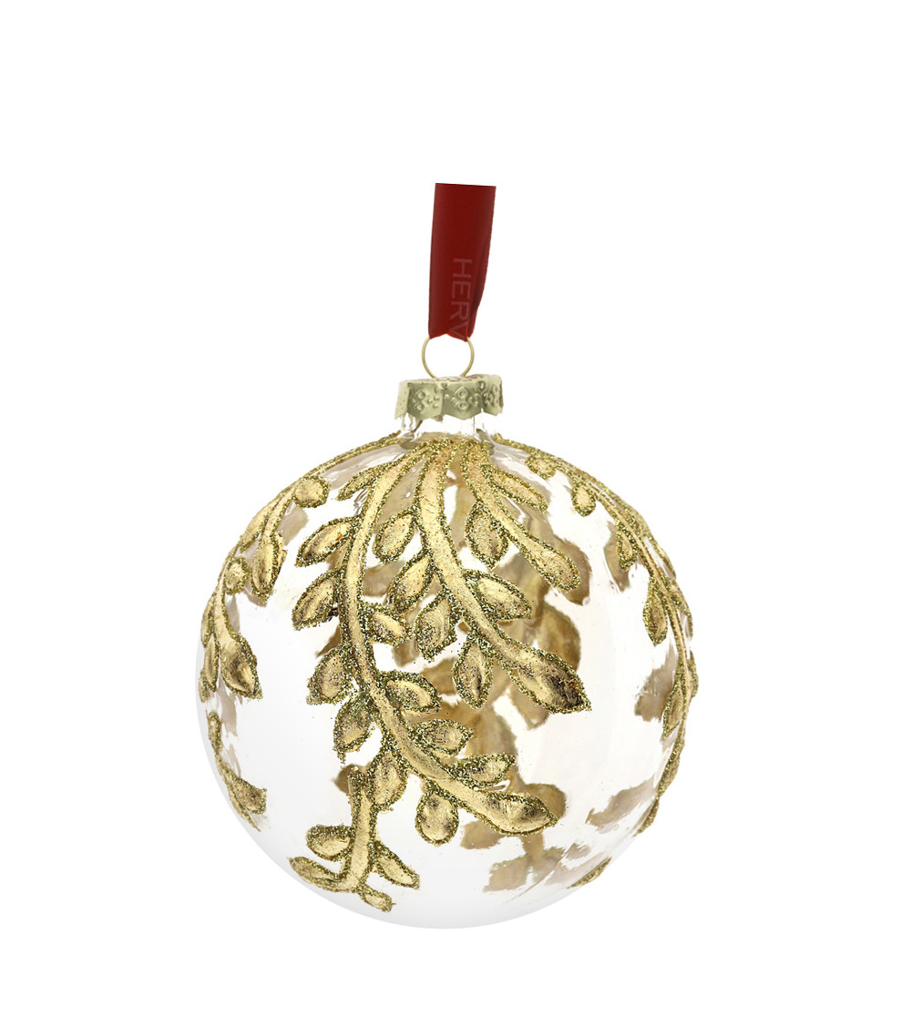 SFERA VETRO CON FOGLIE ORO HERVIT 8 CM