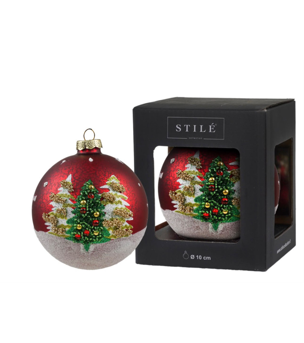 PALLA IN VETRO DECORO ALBERI