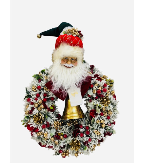 GHIRLANDA INNEVATA CON BABBO NATALE E CAMPANACCIO