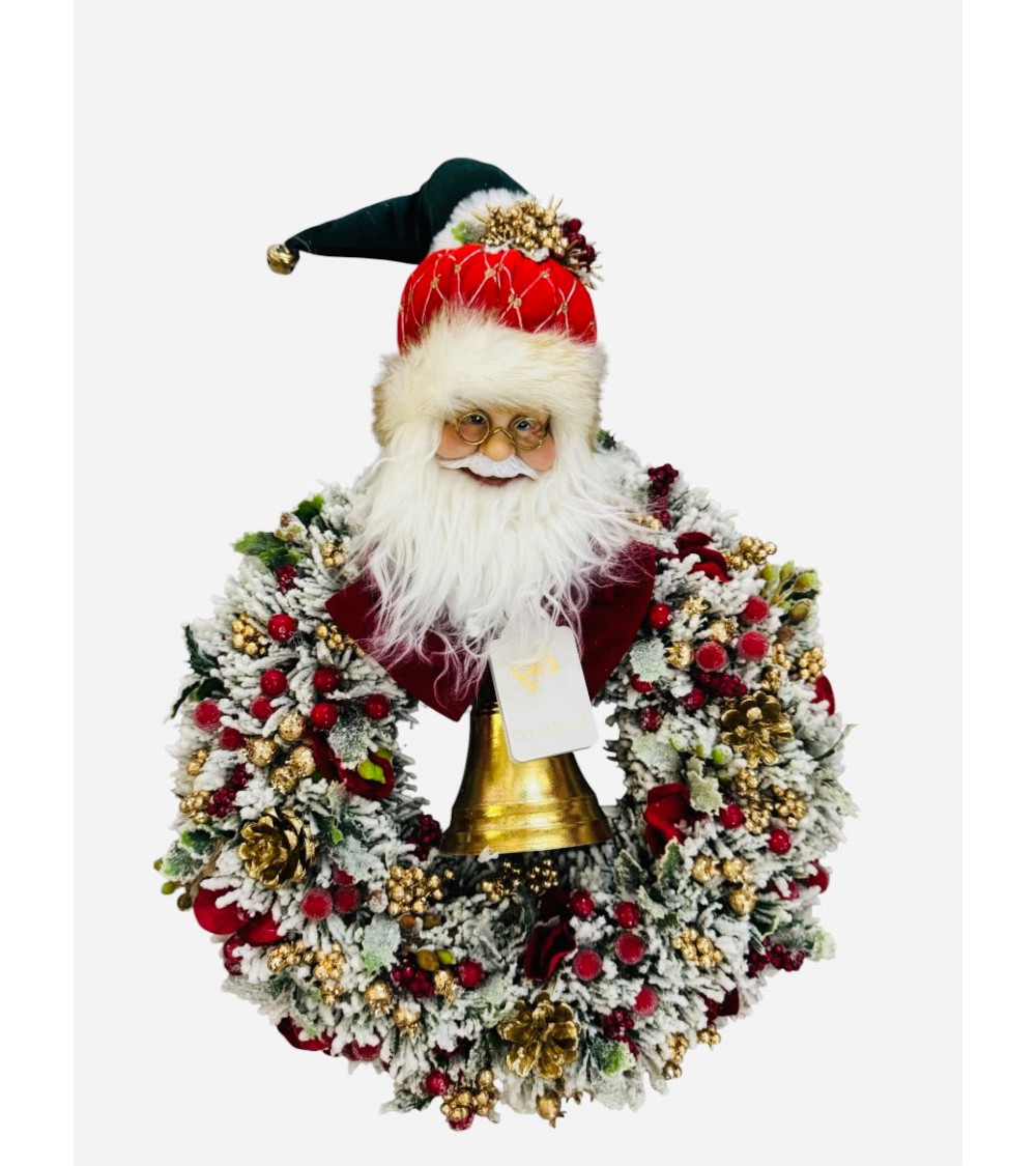 GHIRLANDA INNEVATA CON BABBO NATALE E CAMPANACCIO
