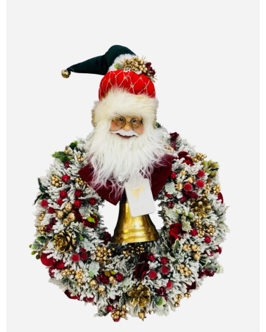 GHIRLANDA INNEVATA CON BABBO NATALE E CAMPANACCIO
