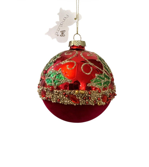SFERA ROSSA IN VETRO CON DECORAZIONI DA 10 CM
