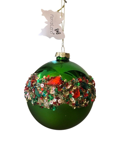 SFERA VERDE IN VETRO CON DECORAZIONI DA 10 CM