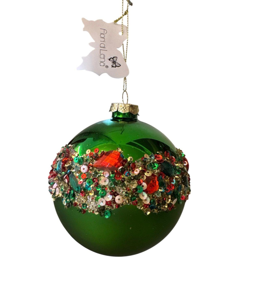 SFERA VERDE IN VETRO CON DECORAZIONI DA 10 CM