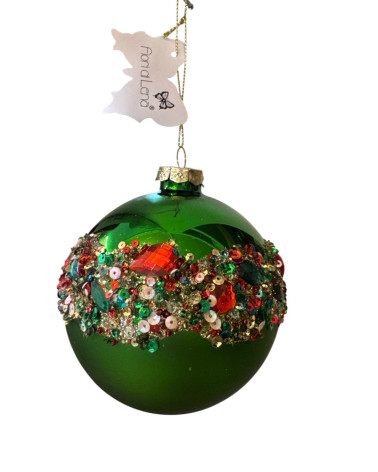 SFERA VERDE IN VETRO CON DECORAZIONI DA 10 CM
