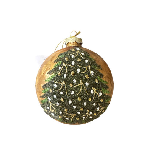 SFERA IN VETRO ORO CON DECORAZIONE ALBERELLO