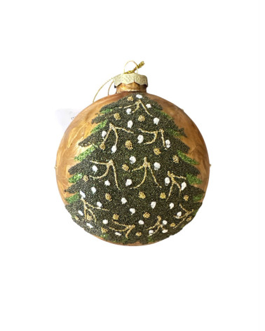SFERA IN VETRO ORO CON DECORAZIONE ALBERELLO
