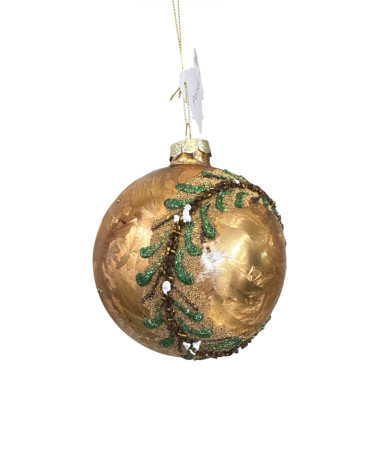 SFERA IN VETRO ORO CON DECORAZIONE GHIRLANDA