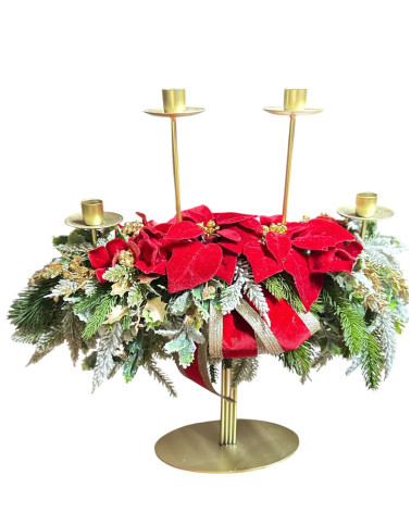 CANDELIERE IN METALLO ORO CON DECORAZIONI ALTEZZA 50 CM