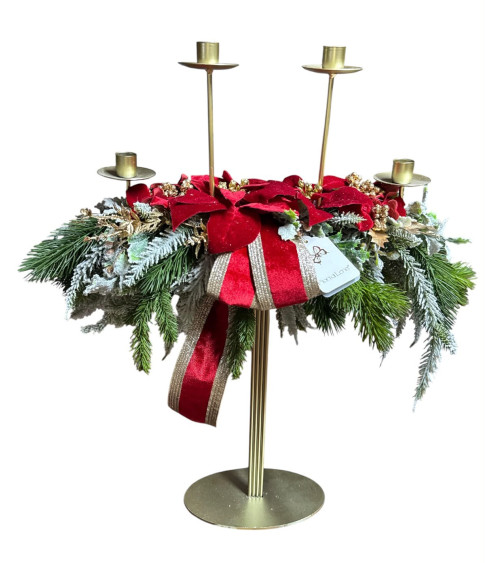 CANDELIERE IN METALLO ORO CON DECORAZIONI ALTEZZA 60 CM