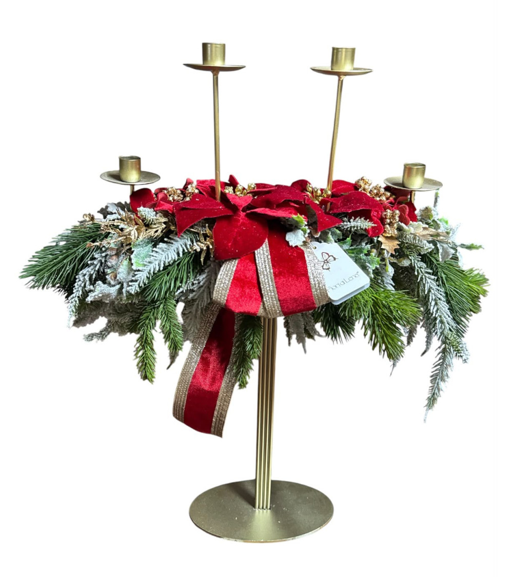 CANDELIERE IN METALLO ORO CON DECORAZIONI ALTEZZA 60 CM