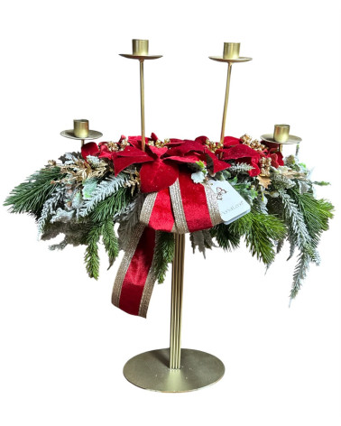 CANDELIERE IN METALLO ORO CON DECORAZIONI ALTEZZA 60 CM