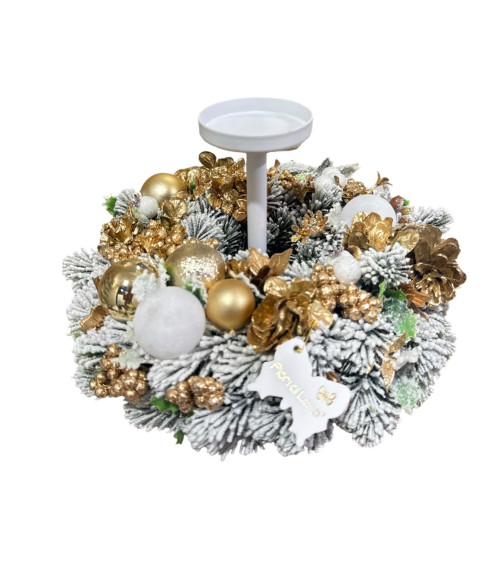 CANDELIERE IN METALLO BIANCO CON DECORAZIONI