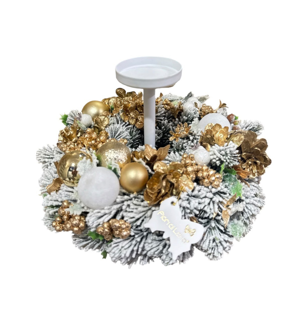 CANDELIERE IN METALLO BIANCO CON DECORAZIONI