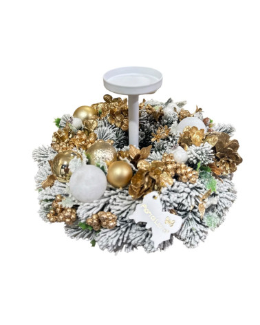CANDELIERE IN METALLO BIANCO CON DECORAZIONI