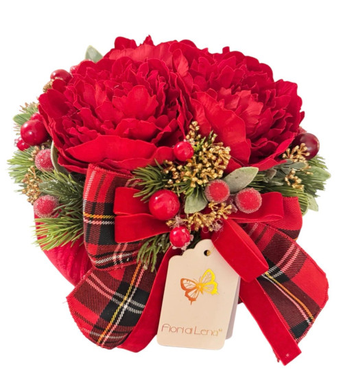 POUF IN VELLUTO ROSSO E FIOCCO SCOZZESE 27 CM