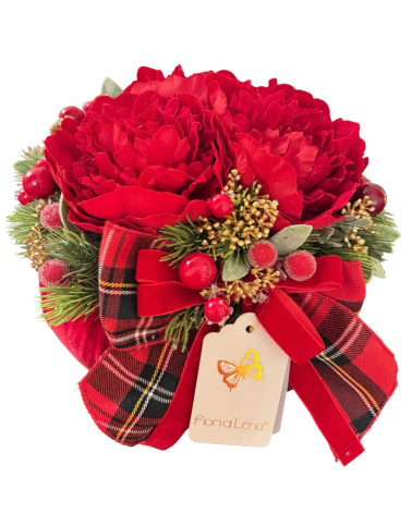 POUF IN VELLUTO ROSSO E FIOCCO SCOZZESE 27 CM